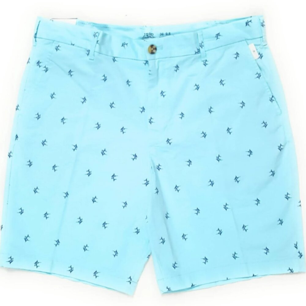 Izod Light Blue Printed Mens Flat Front Shorts
